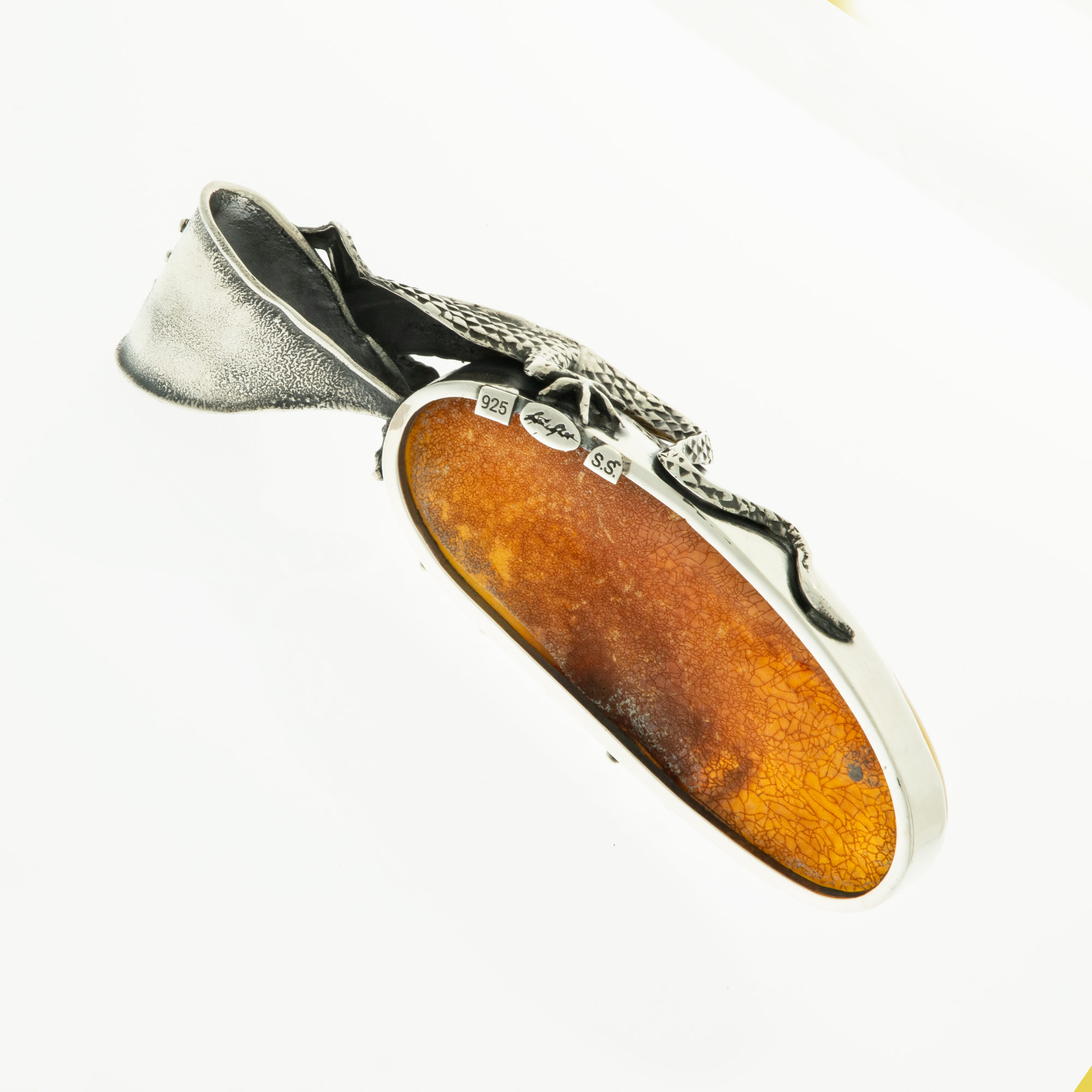 Huge Natural Baltic Amber Pendant with Lizard 2